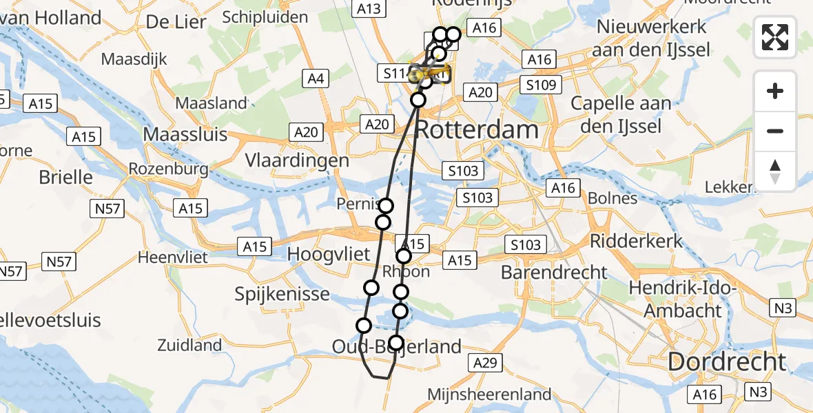 Vluchtroute Traumahelikopter Rotterdam The Hague Airport - Rotterdam The Hague Airport, 08 mei 2023, 21:59
