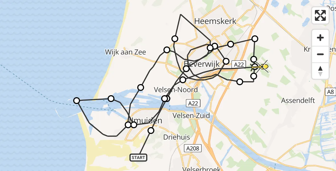 Routekaart van de vlucht: Politieheli naar Assendelft