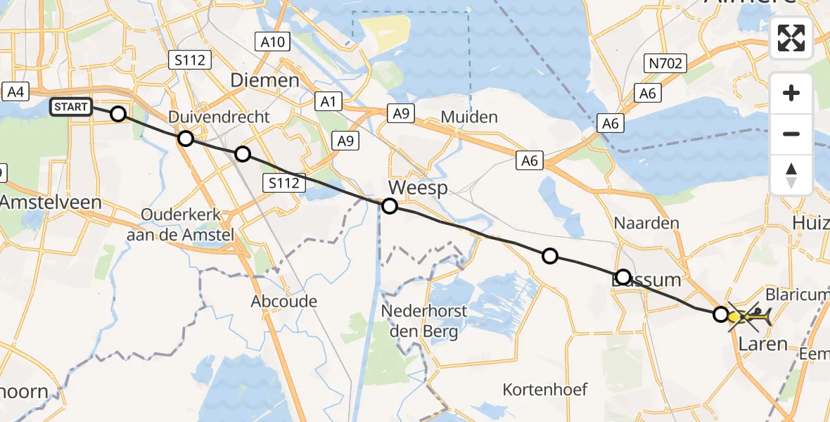 Routekaart van de vlucht: Lifeliner 1 naar Laren