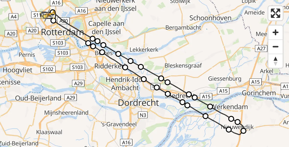 Vluchtroute Traumahelikopter Rotterdam The Hague Airport - Rotterdam The Hague Airport, 09 mei 2023, 04:41