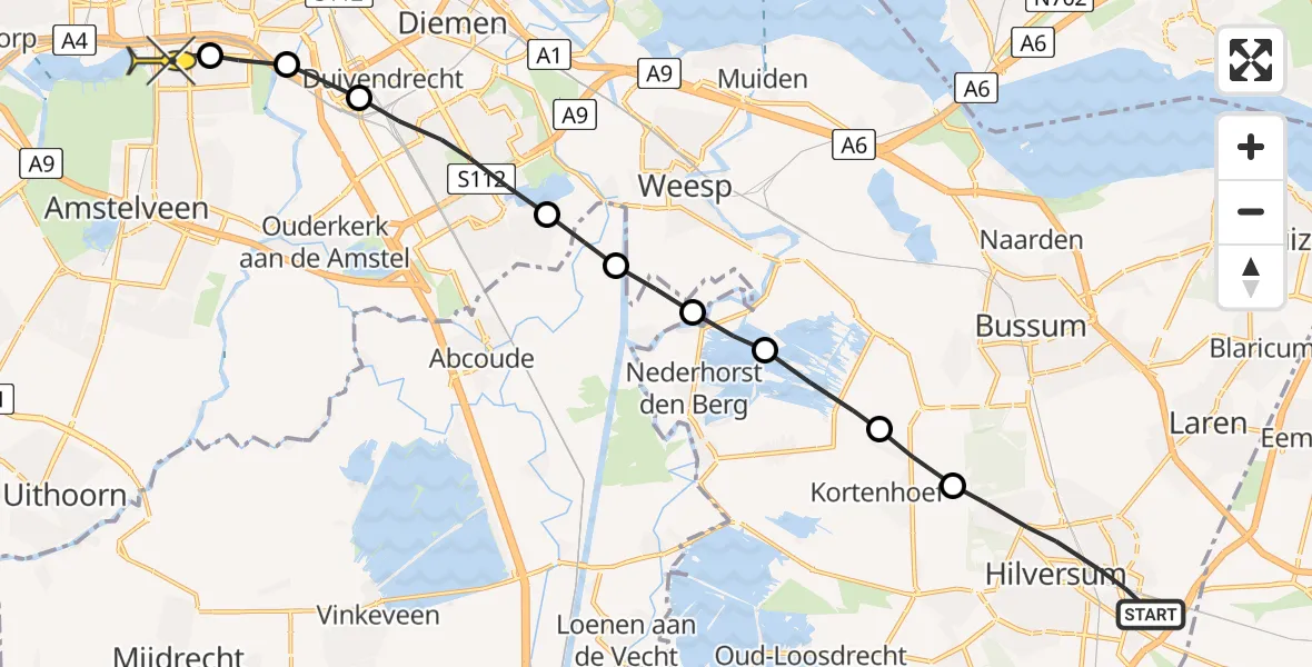 Routekaart van de vlucht: Lifeliner 1 naar VU Medisch Centrum Amsterdam