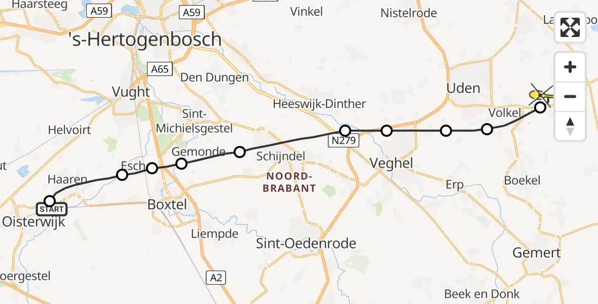 Routekaart van de vlucht: Lifeliner 3 naar Vliegbasis Volkel