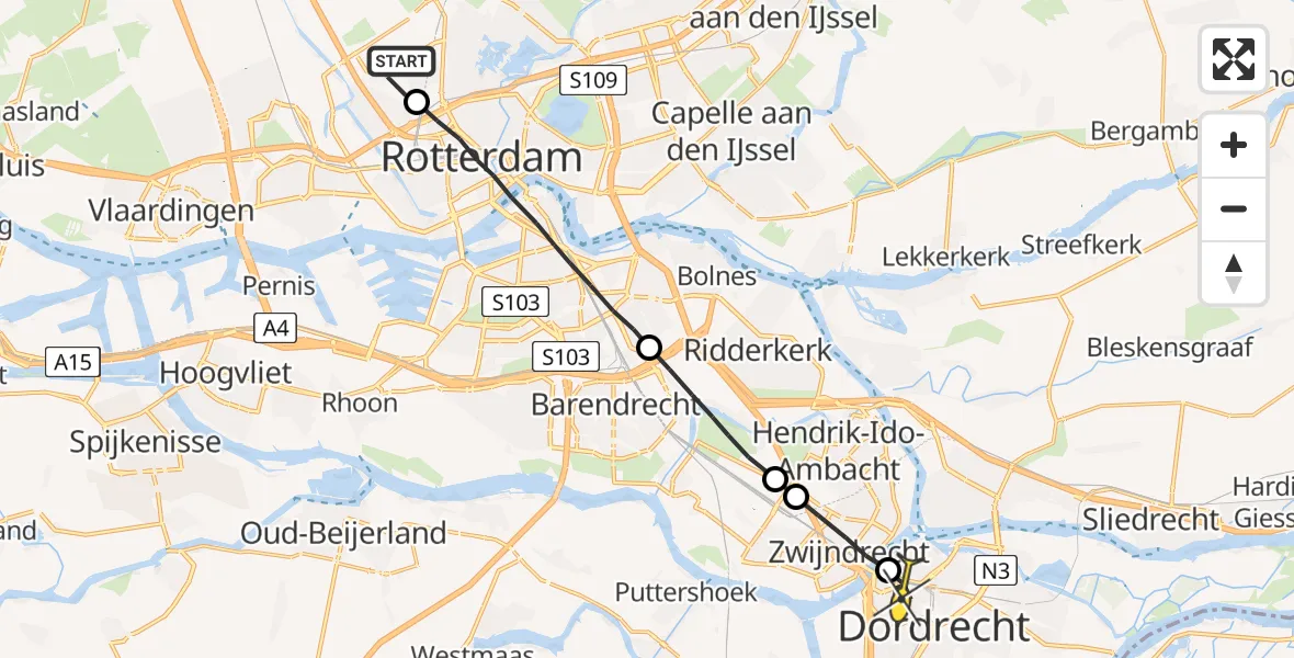 Routekaart van de vlucht: Lifeliner 2 naar Dordrecht