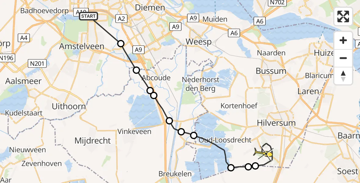 Routekaart van de vlucht: Lifeliner 1 naar Vliegveld Hilversum