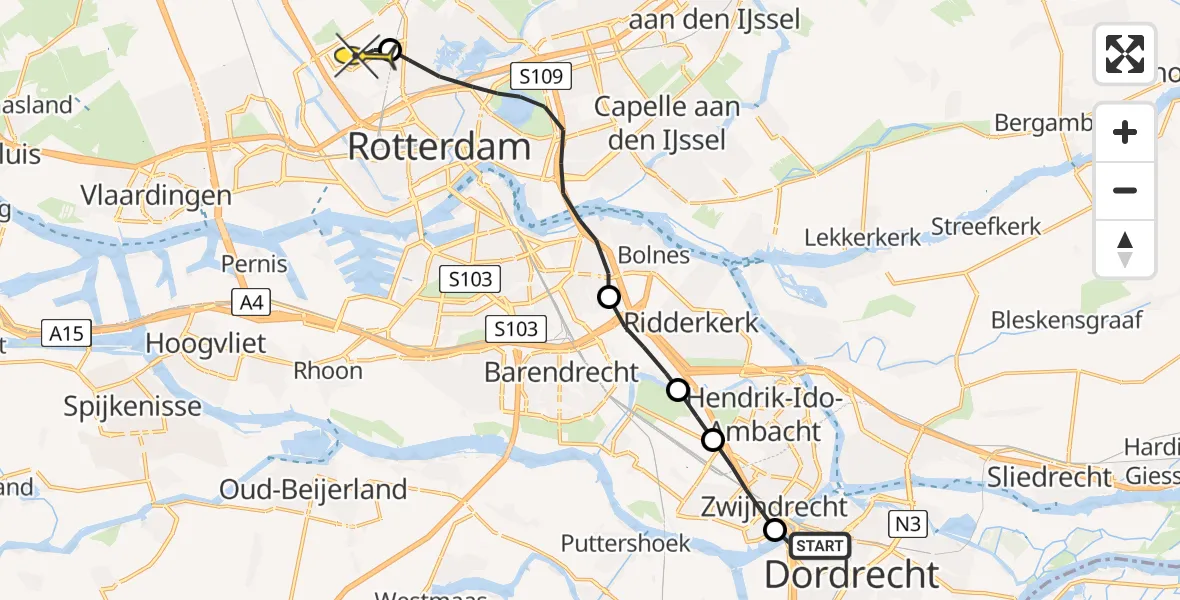 Routekaart van de vlucht: Lifeliner 2 naar Rotterdam The Hague Airport