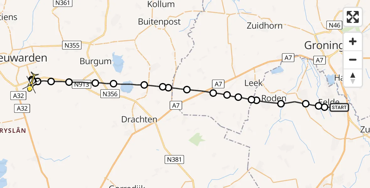 Routekaart van de vlucht: Lifeliner 4 naar Wirdum