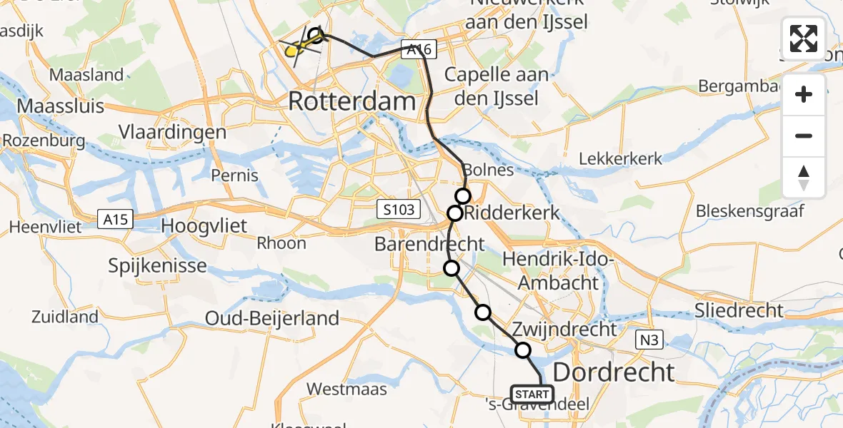 Routekaart van de vlucht: Lifeliner 2 naar Rotterdam The Hague Airport