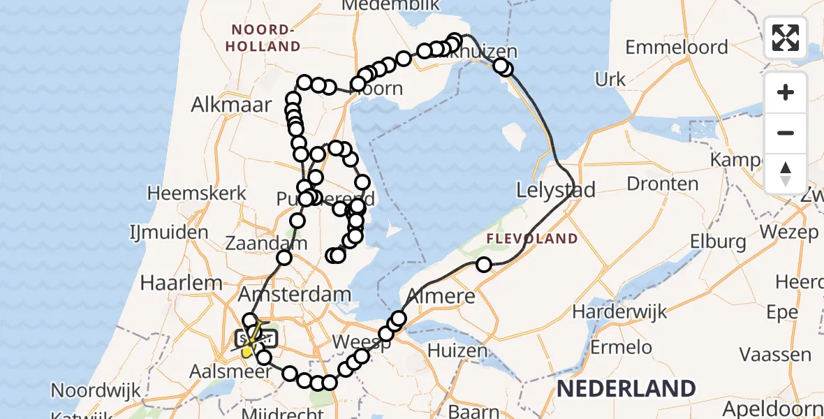 Routekaart van de vlucht: Politieheli naar Schiphol