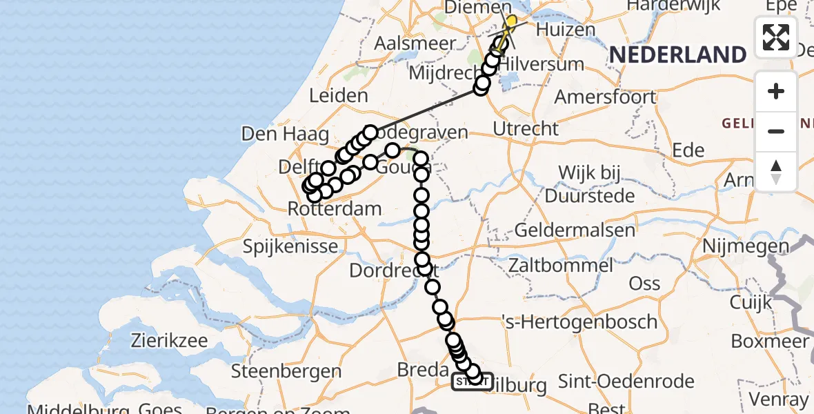 Routekaart van de vlucht: Politiehelikopter naar Nigtevecht
