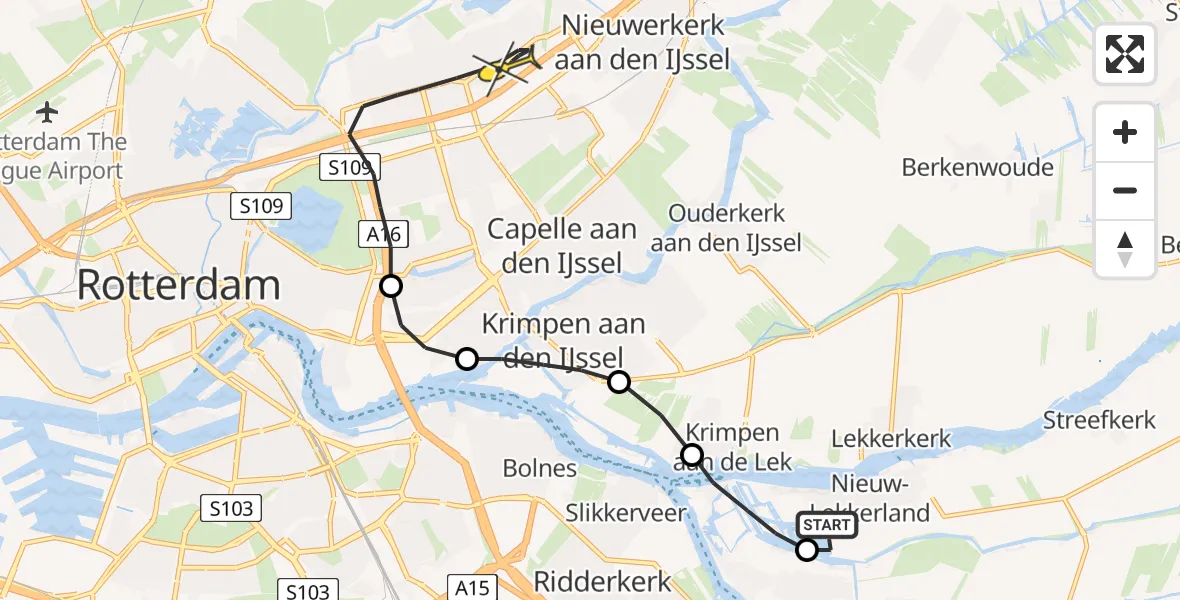 Routekaart van de vlucht: Lifeliner 2 naar Rotterdam