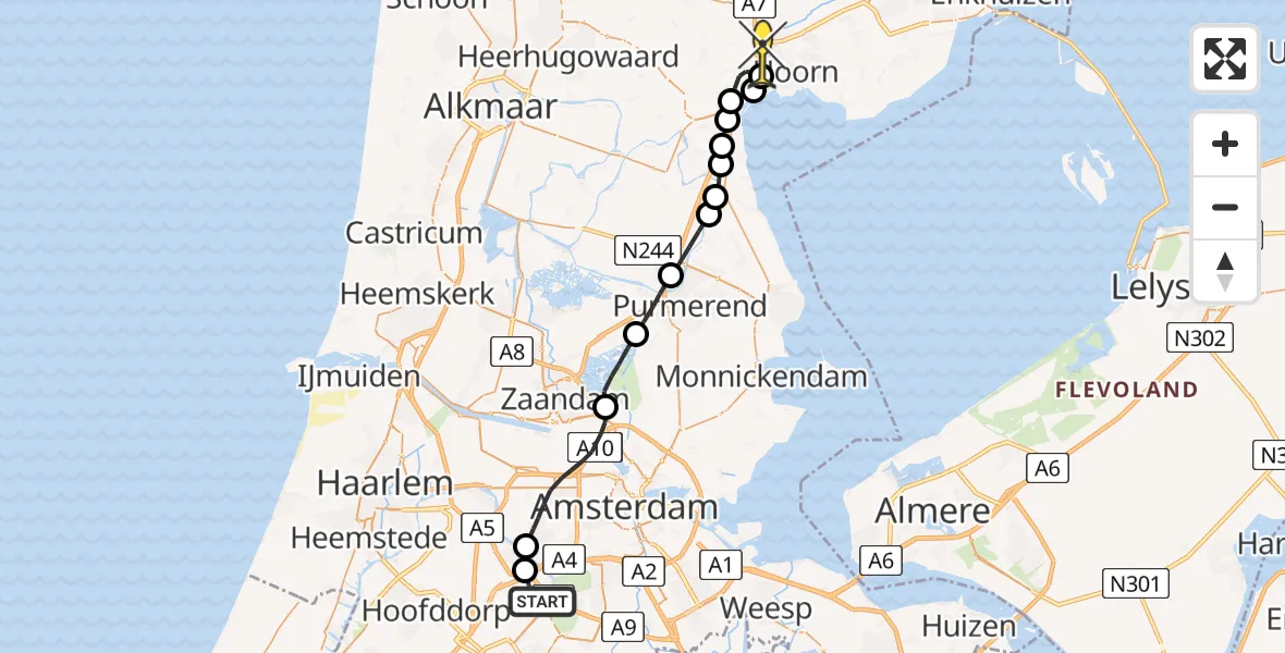 Routekaart van de vlucht: Politiehelikopter naar Zwaag