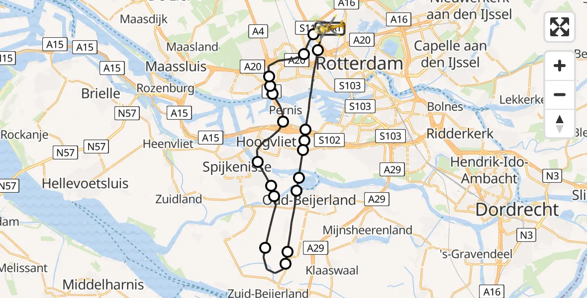 Vluchtroute Traumahelikopter Rotterdam The Hague Airport - Rotterdam The Hague Airport, 09 mei 2023, 14:06