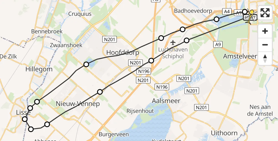 Routekaart van de vlucht: Lifeliner 1 naar VU Medisch Centrum Amsterdam