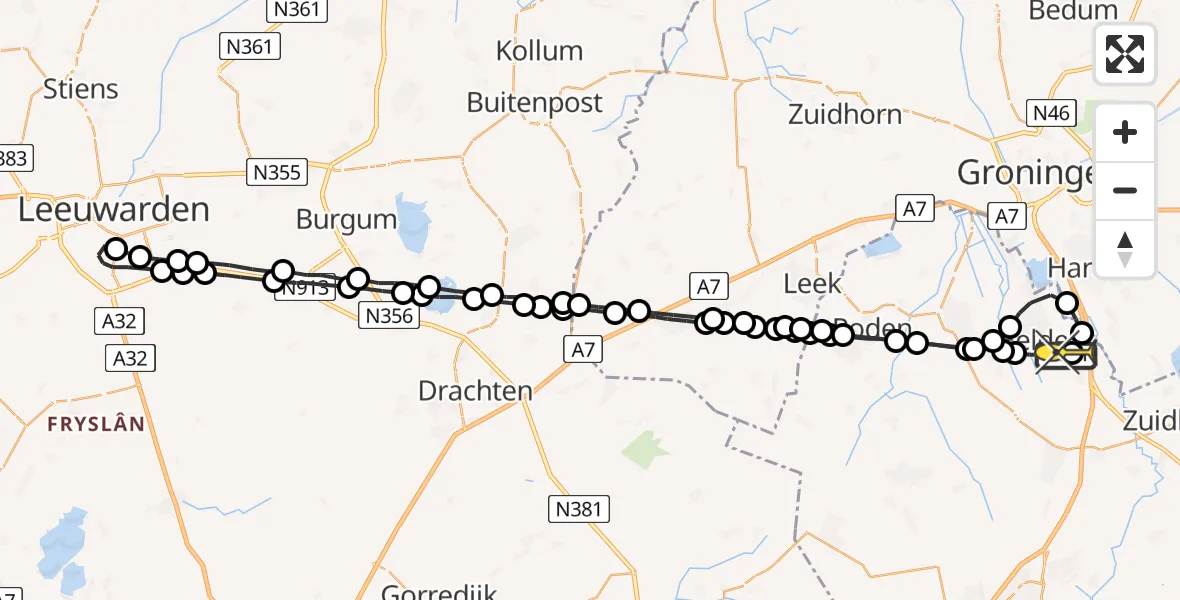 Routekaart van de vlucht: Lifeliner 4 naar Groningen Airport Eelde