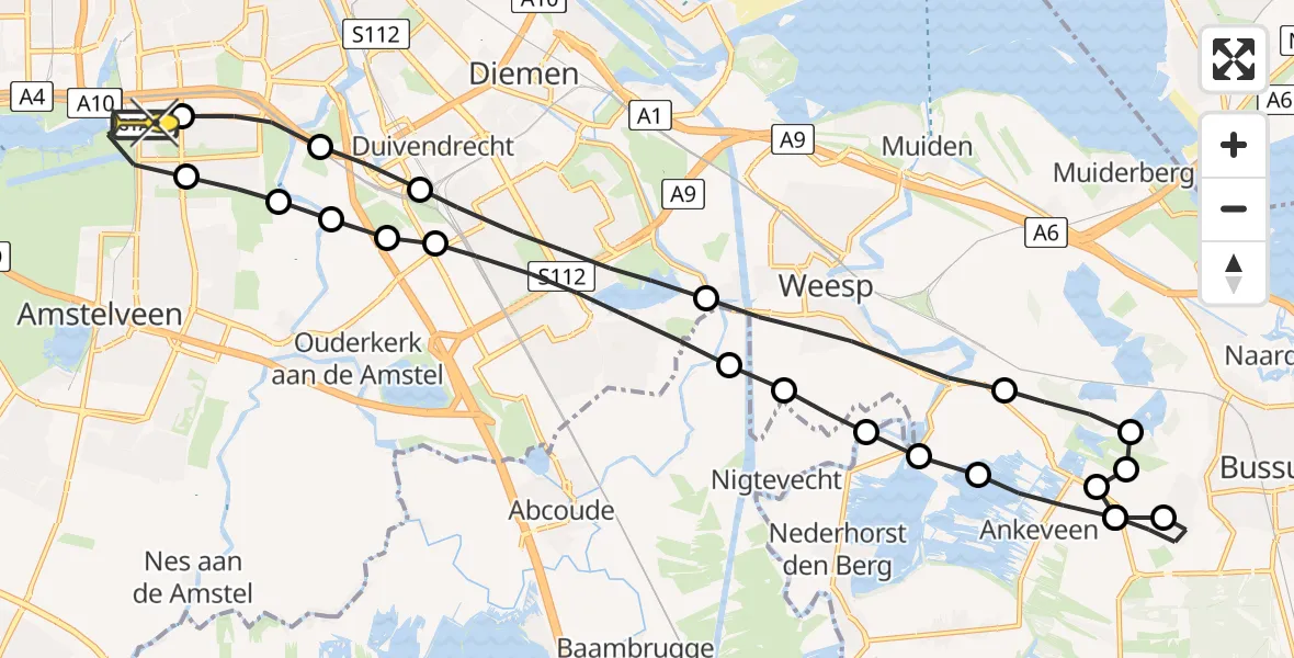 Routekaart van de vlucht: Lifeliner 1 naar VU Medisch Centrum Amsterdam