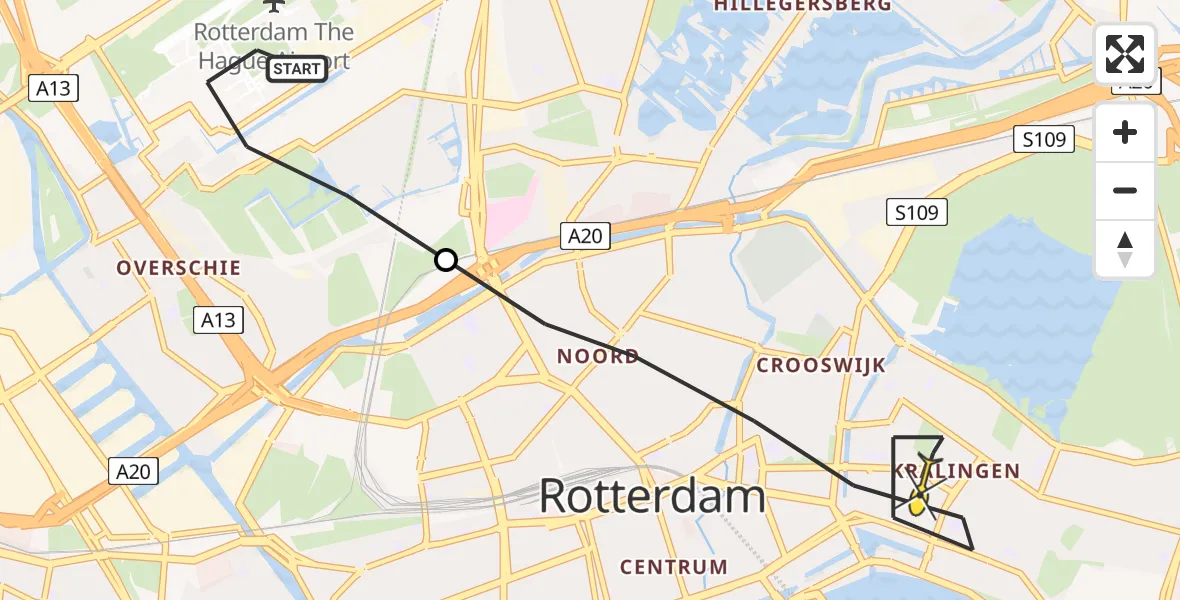 Routekaart van de vlucht: Lifeliner 2 naar Rotterdam