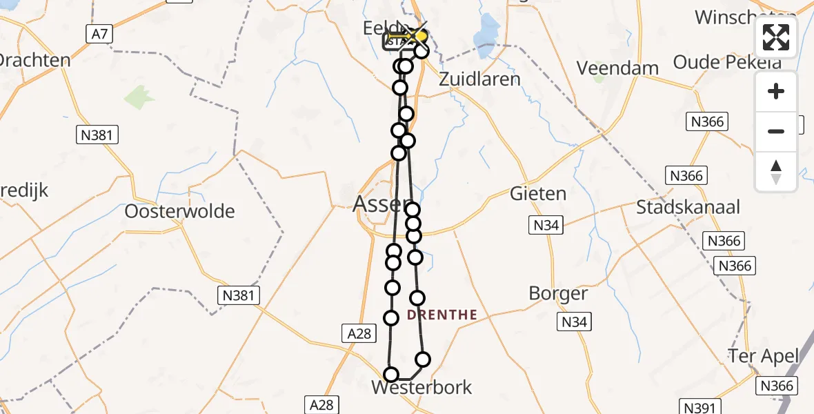 Routekaart van de vlucht: Lifeliner 4 naar Groningen Airport Eelde