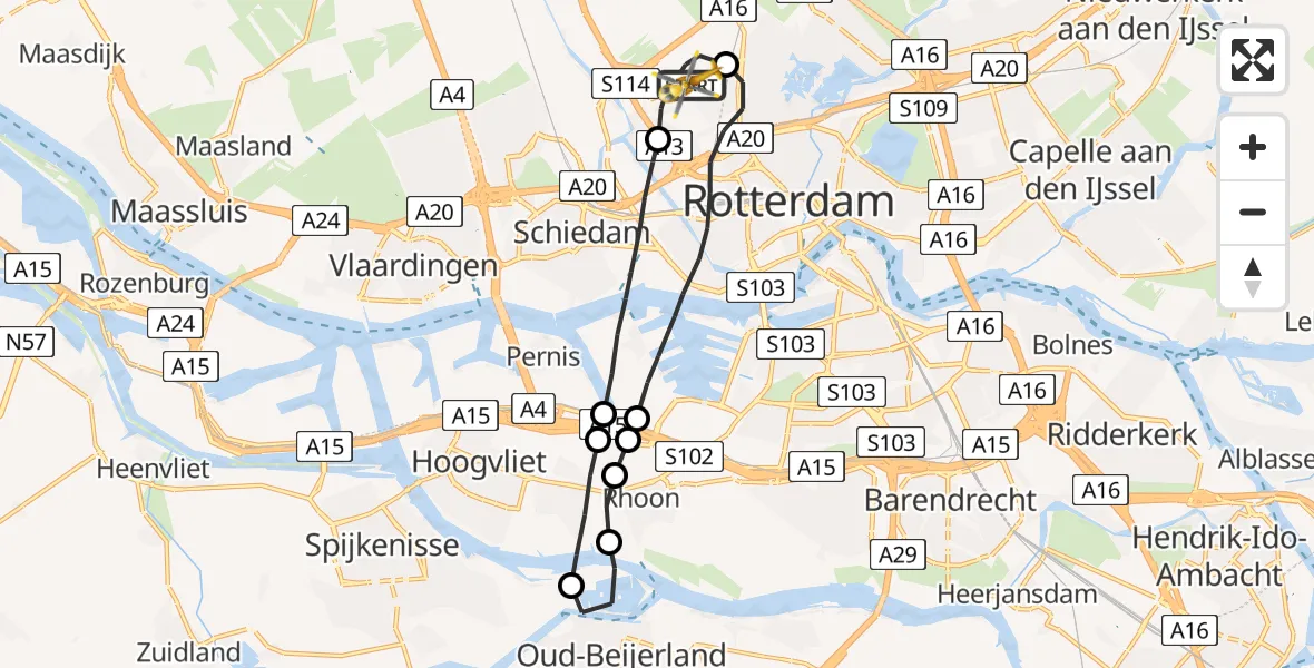 Vluchtroute Traumahelikopter Rotterdam The Hague Airport - Rotterdam The Hague Airport, 09 mei 2023, 15:57