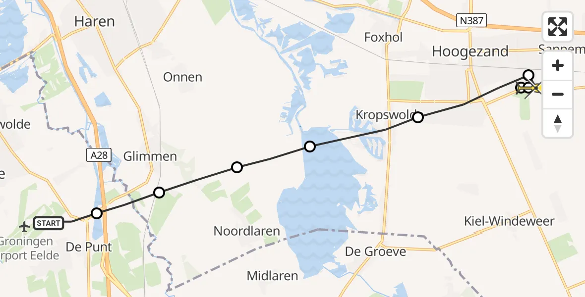 Routekaart van de vlucht: Lifeliner 4 naar Sappemeer