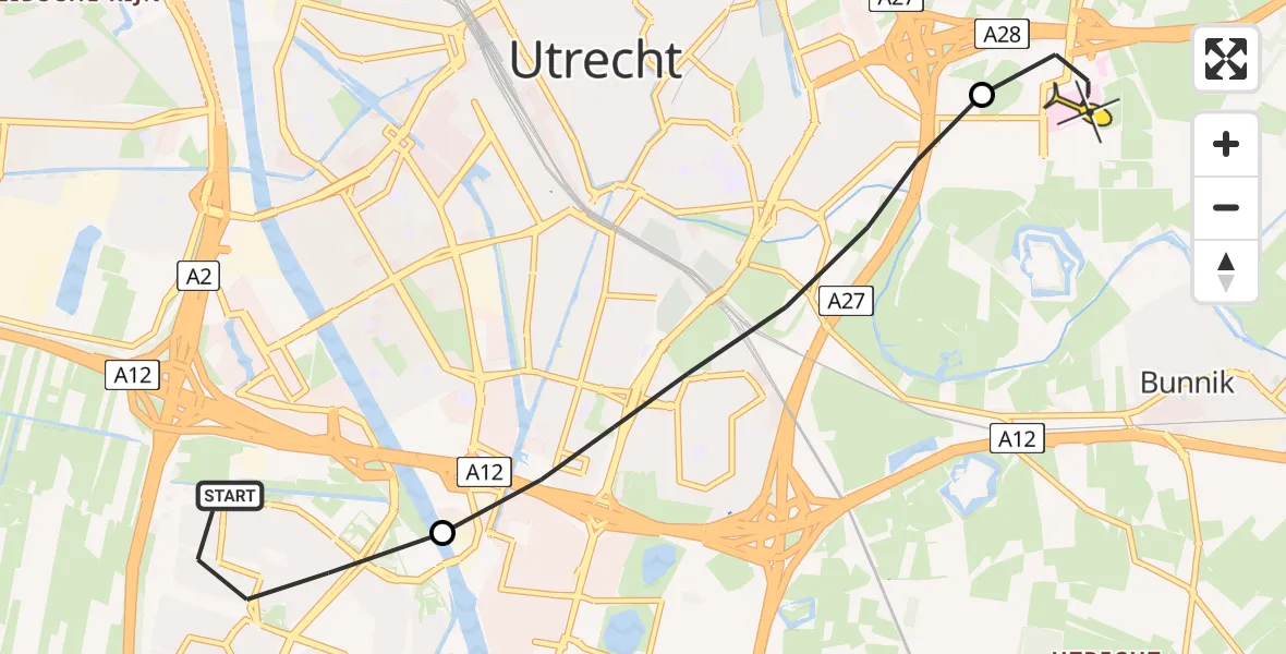 Routekaart van de vlucht: Lifeliner 1 naar Universitair Medisch Centrum Utrecht