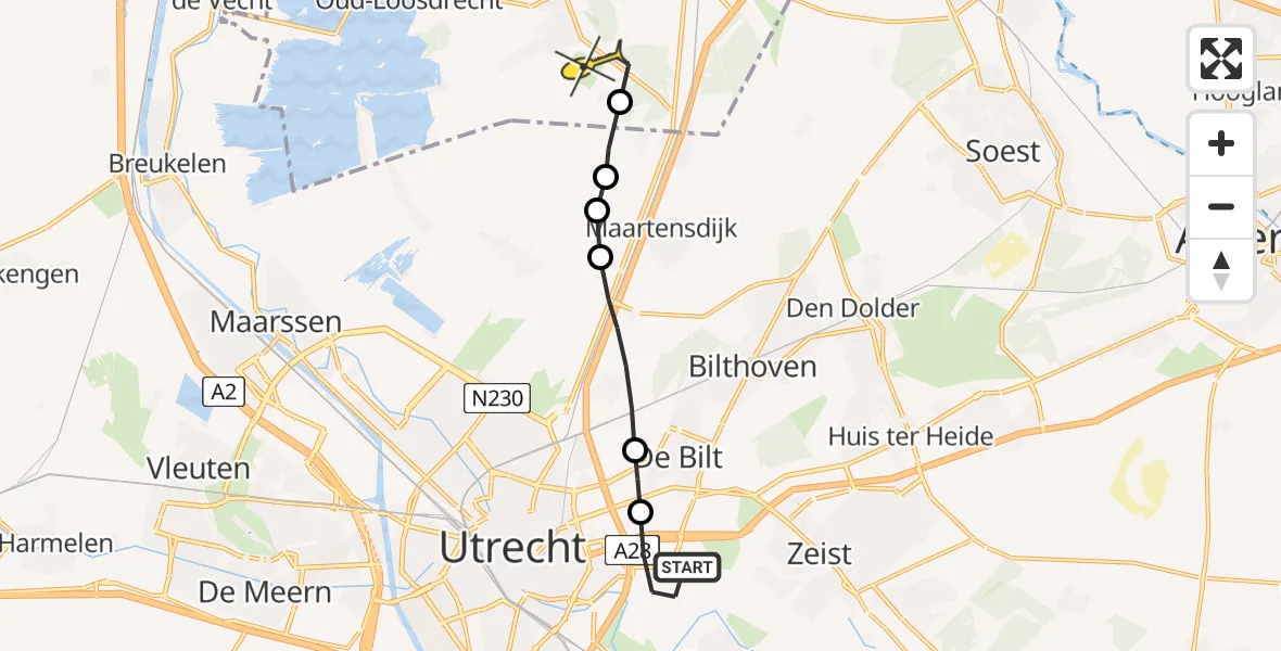 Routekaart van de vlucht: Lifeliner 1 naar Vliegveld Hilversum