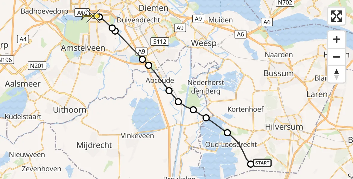 Routekaart van de vlucht: Lifeliner 1 naar VU Medisch Centrum Amsterdam