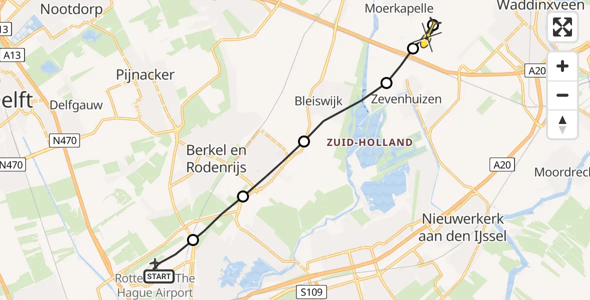 Routekaart van de vlucht: Lifeliner 2 naar Waddinxveen