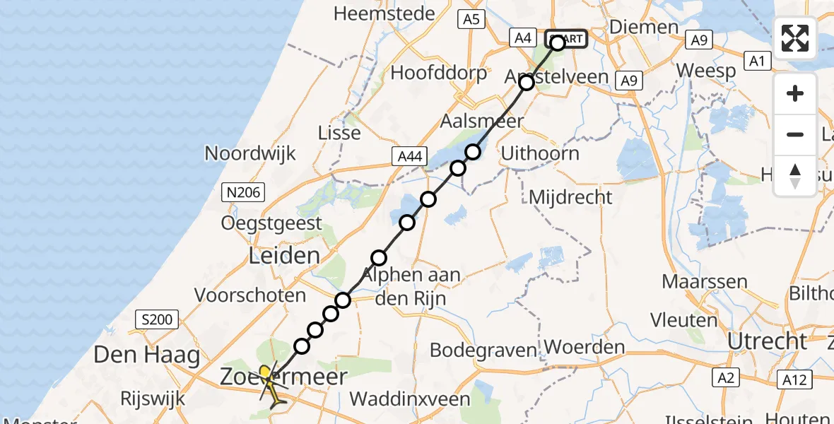 Routekaart van de vlucht: Lifeliner 1 naar Zoetermeer