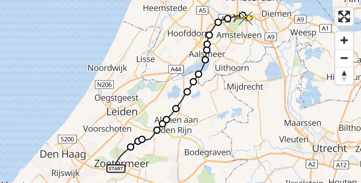 Routekaart van de vlucht: Lifeliner 1 naar VU Medisch Centrum Amsterdam