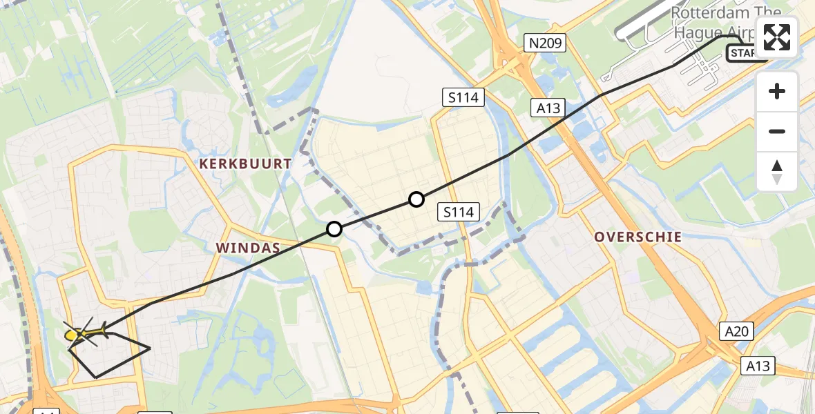 Routekaart van de vlucht: Lifeliner 2 naar Schiedam