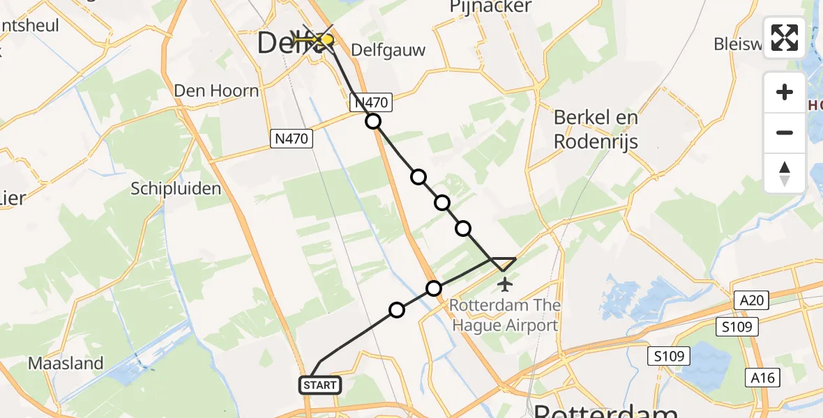 Routekaart van de vlucht: Lifeliner 2 naar Delft