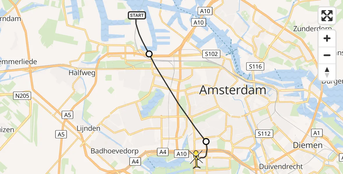 Routekaart van de vlucht: Lifeliner 1 naar VU Medisch Centrum Amsterdam