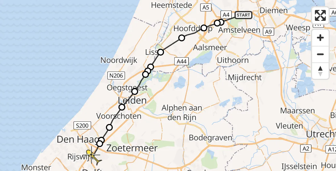 Routekaart van de vlucht: Lifeliner 1 naar Den Haag