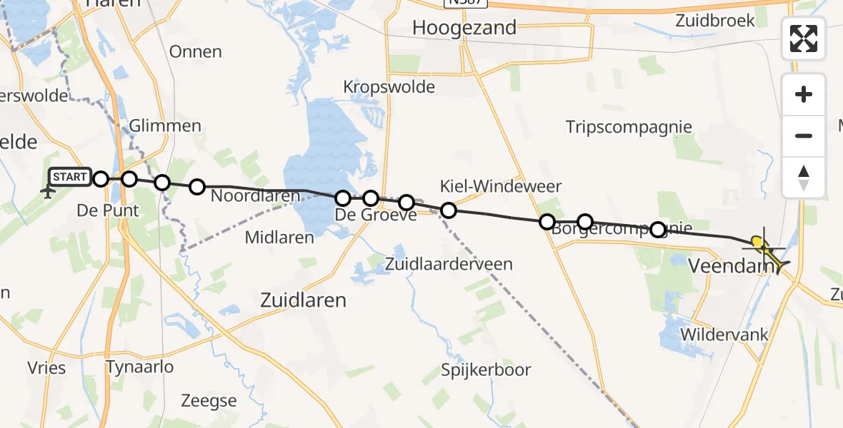 Routekaart van de vlucht: Lifeliner 4 naar Veendam