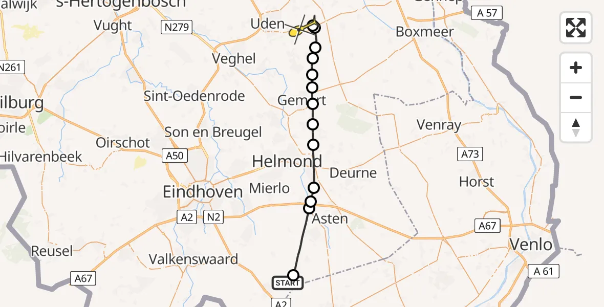 Routekaart van de vlucht: Lifeliner 2 naar Vliegbasis Volkel