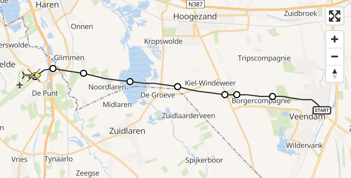 Routekaart van de vlucht: Lifeliner 4 naar Groningen Airport Eelde