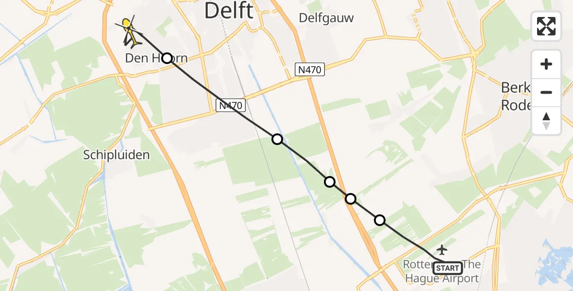 Routekaart van de vlucht: Lifeliner 2 naar Den Hoorn
