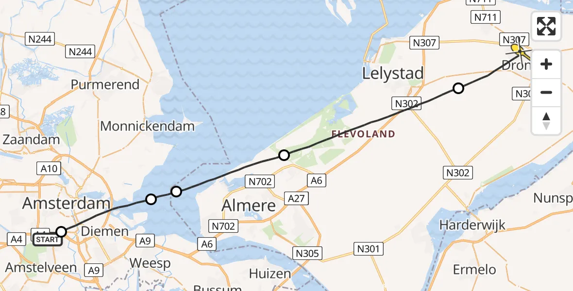 Routekaart van de vlucht: Lifeliner 1 naar Dronten