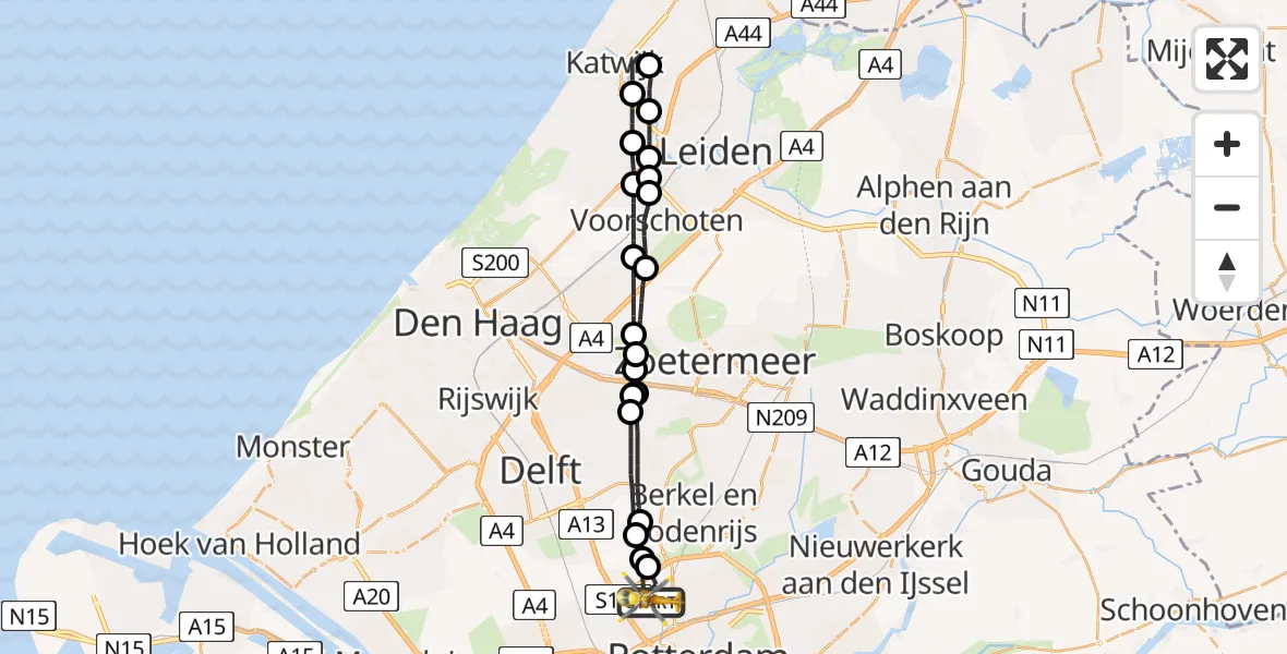 Vluchtroute Traumahelikopter Rotterdam The Hague Airport - Rotterdam The Hague Airport, 10 mei 2023, 11:32