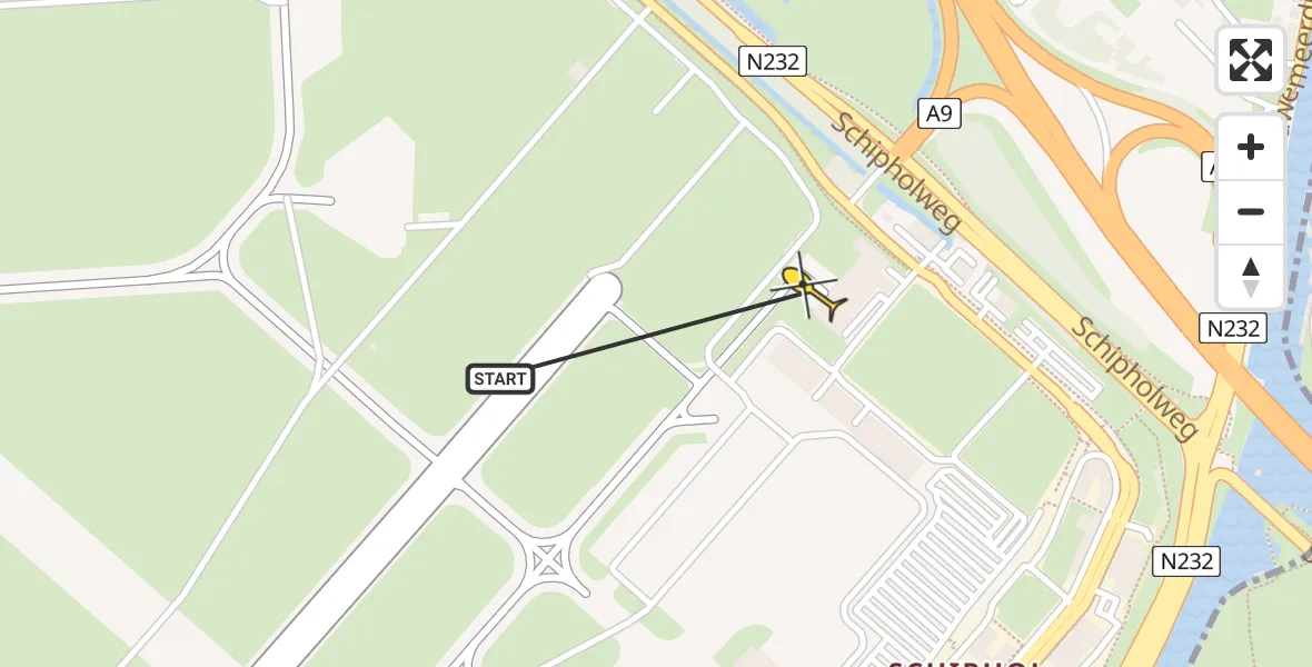 Vluchtroute Politiehelikopter van Schiphol naar Schiphol
