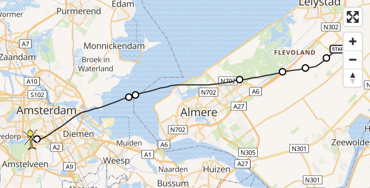 Routekaart van de vlucht: Lifeliner 1 naar VU Medisch Centrum Amsterdam