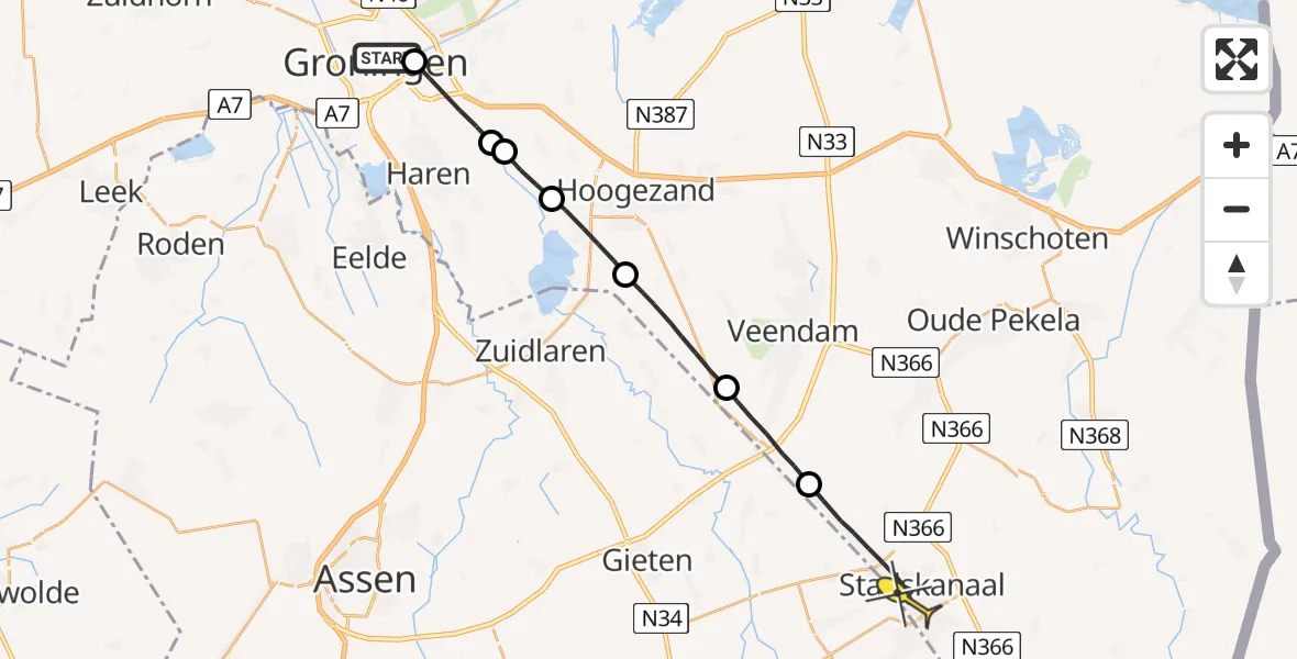 Routekaart van de vlucht: Lifeliner 4 naar Stadskanaal