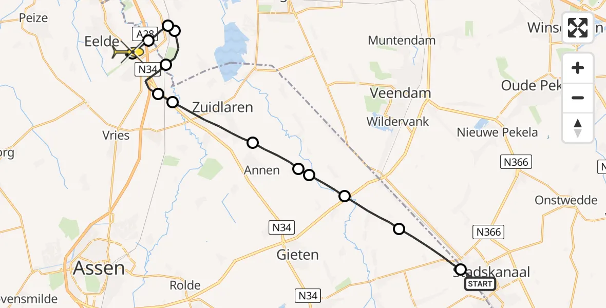 Routekaart van de vlucht: Lifeliner 4 naar Groningen Airport Eelde