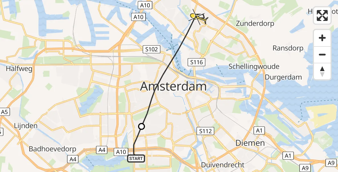 Routekaart van de vlucht: Lifeliner 1 naar Amsterdam