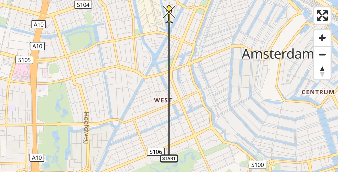 Routekaart van de vlucht: Politieheli naar Amsterdam