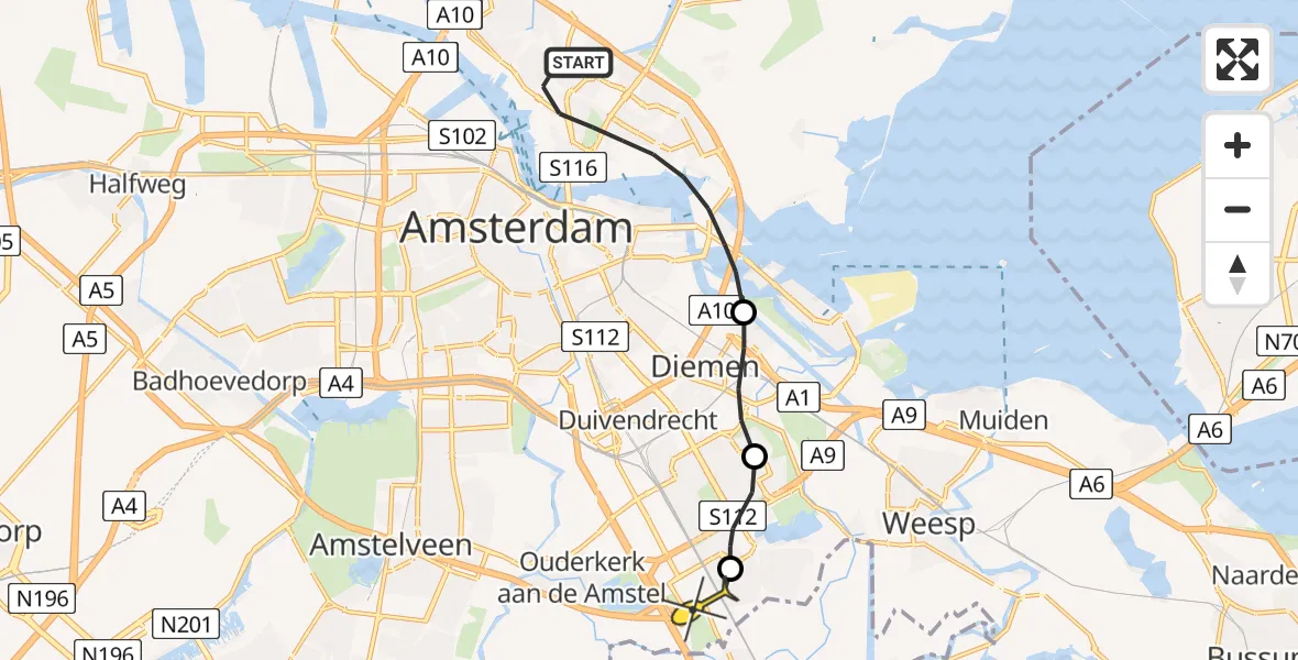 Routekaart van de vlucht: Lifeliner 1 naar Academisch Medisch Centrum (AMC)