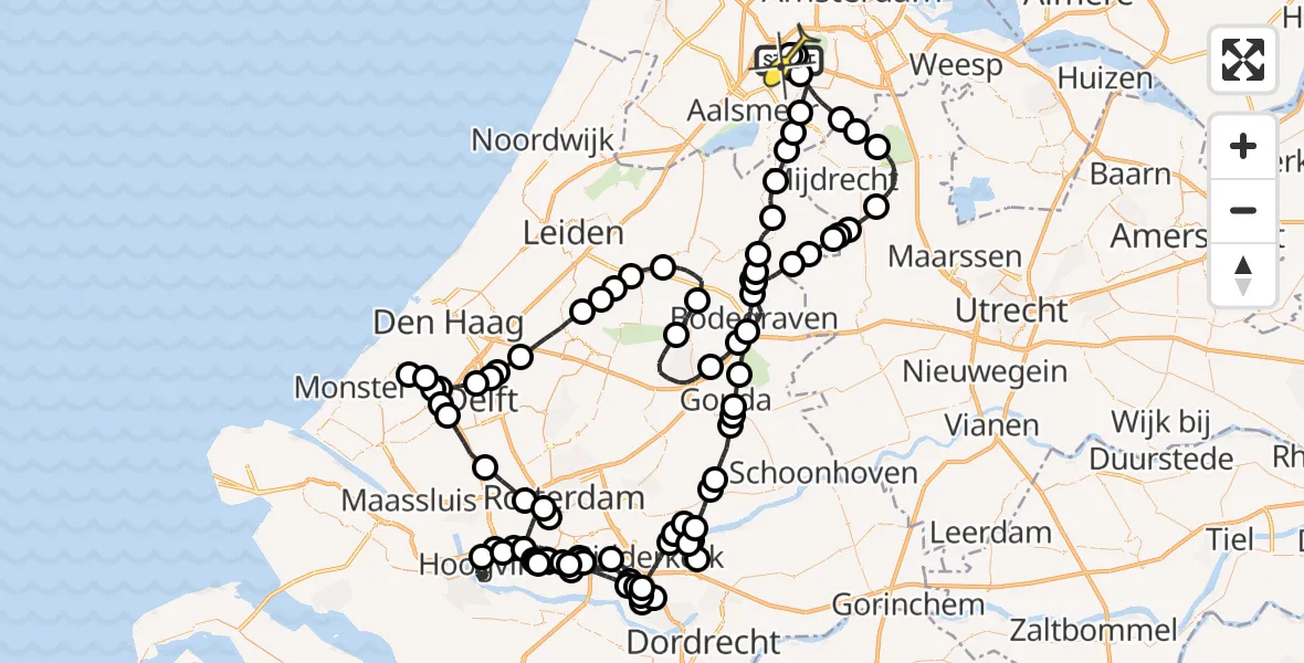 Routekaart van de vlucht: Politieheli naar Schiphol