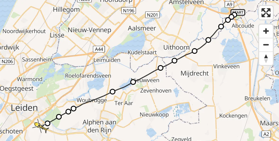 Routekaart van de vlucht: Lifeliner 1 naar Zoeterwoude