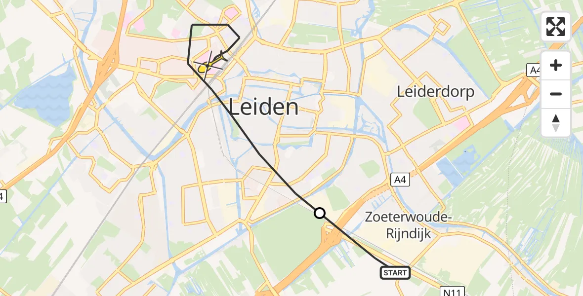 Routekaart van de vlucht: Lifeliner 1 naar Leiden