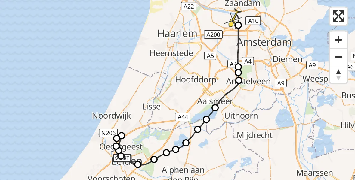 Routekaart van de vlucht: Lifeliner 1 naar Amsterdam Heliport